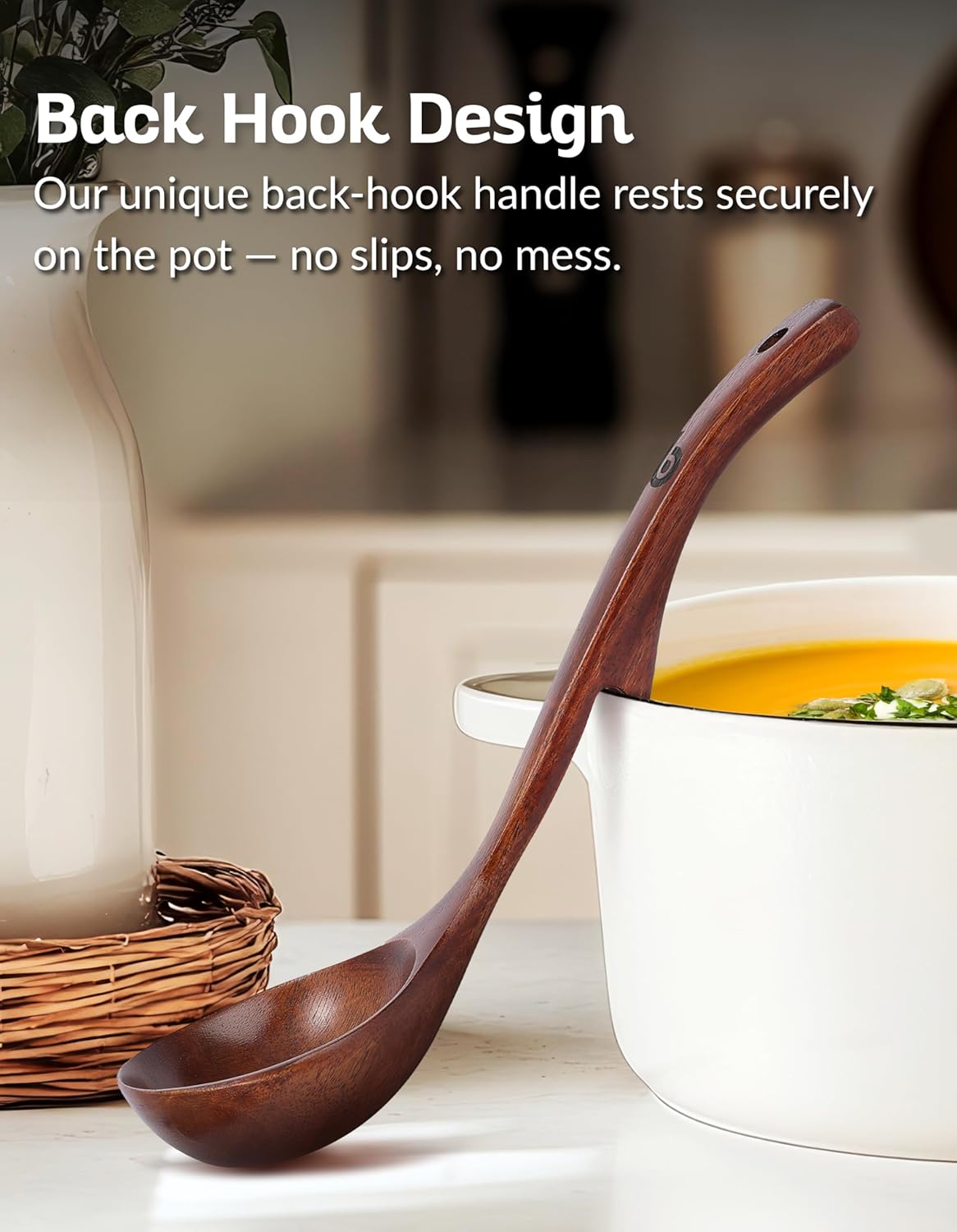 Soup Spoons - Luxury Teak Wood Ladle Set of 3 – Chef-Grade, Eco-Friendly Wooden Cooking Utensils with Reinforced Neck Joint & Anti-Slip Notch Handle – Multi-Size, Gift-Ready Ladle Spoons Set