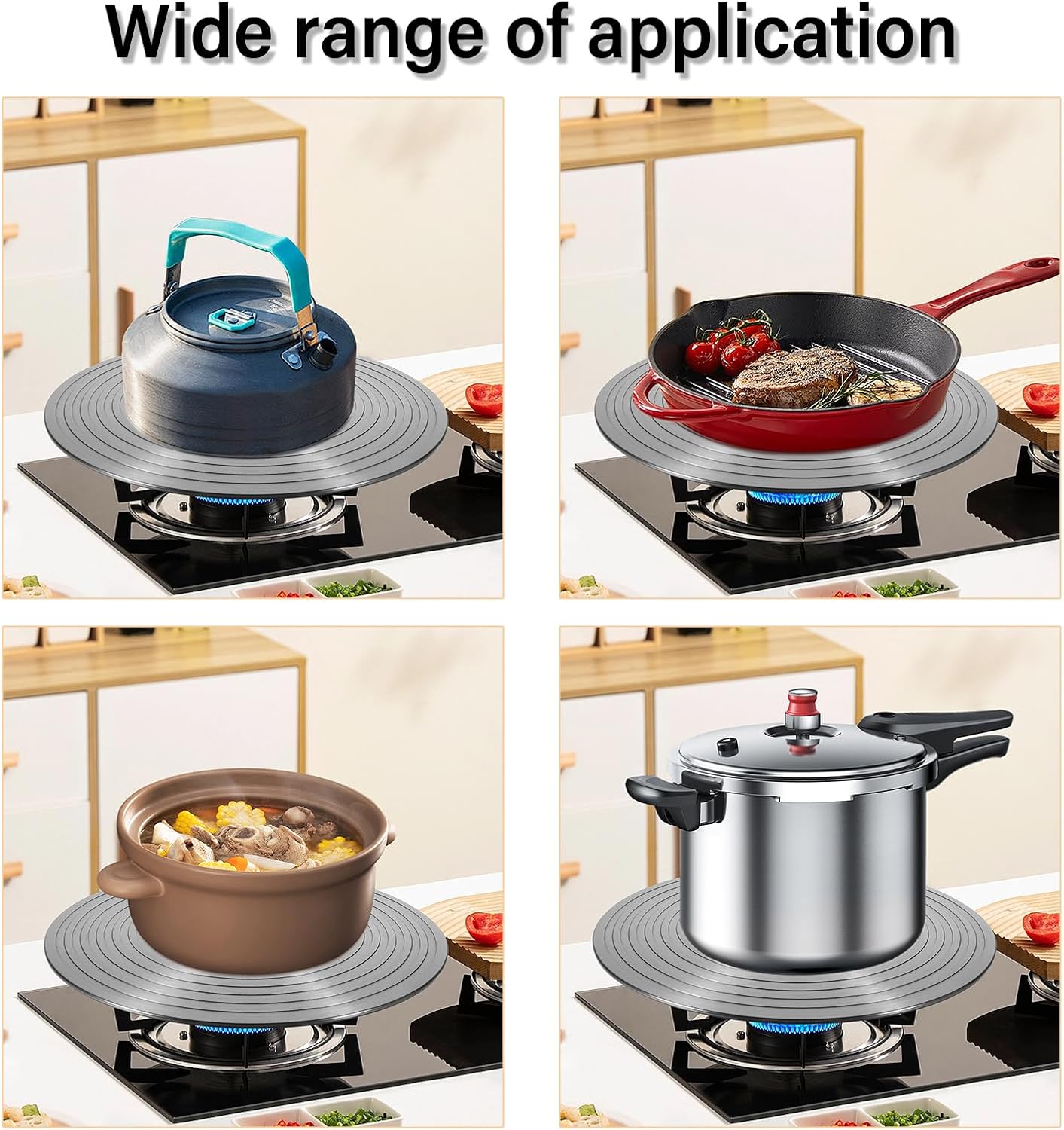 2 Pack Gas Stove Heat Diffuser Plate, Round Fast Defrosting Tray Aluminum Non-Stick Coating Cookware Simmering Thawing Plate Conduction Multifunctional, Flame Guard Protection Stovetop (11 inch)