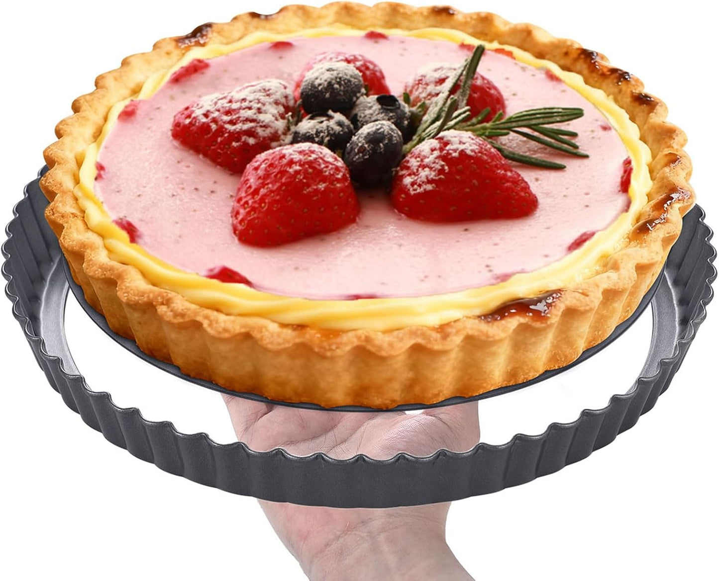 9 Inch Tart Pan with Removable Bottom, Carbon Steel Heavy Duty Nonstick Quiche Pan- Fluted Edges, Loose Bottom, 1.2-Inch Depth for Baking Fruit Tarts, Pies