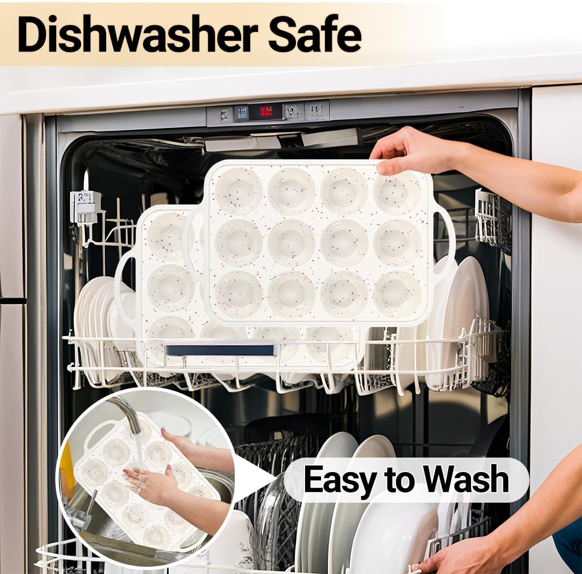 Silicone Muffin Pans for Baking, Metal Reinforced Frame 12 Cups Regular Size Silicone Cupcake Pan Nonstick Muffin Tin for Baking Muffin, Cupcake, Frittatas,BPA Free, Dishwasher Safe