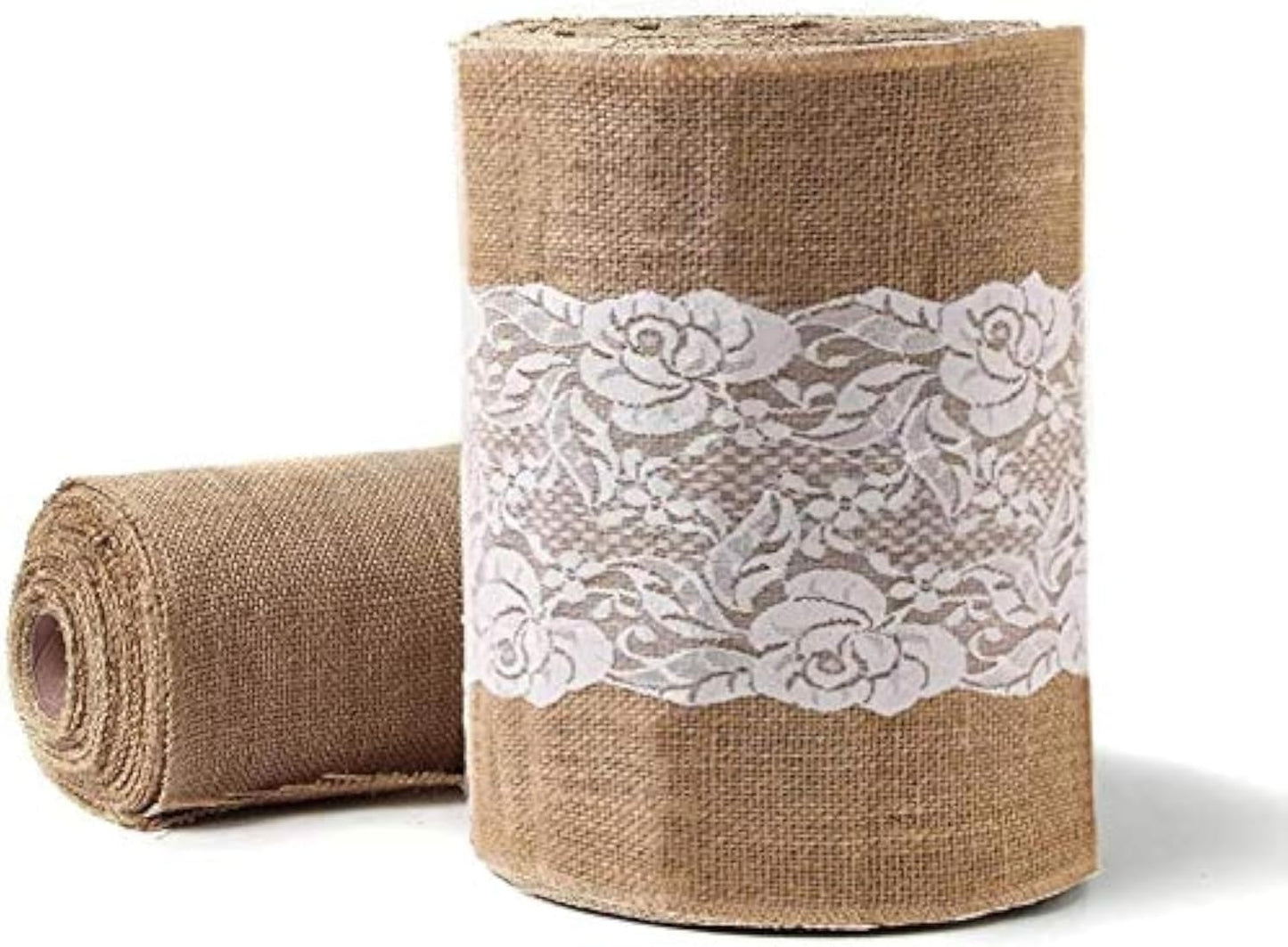 Burlap Lace Table Runner, 12” Wide X 30 Yards Lace Vintage Rolls Runners Rustic Country Barn for Wedding Decoration Rustic Kitchen Decor Farmhouse (12" x30Yard with lace)