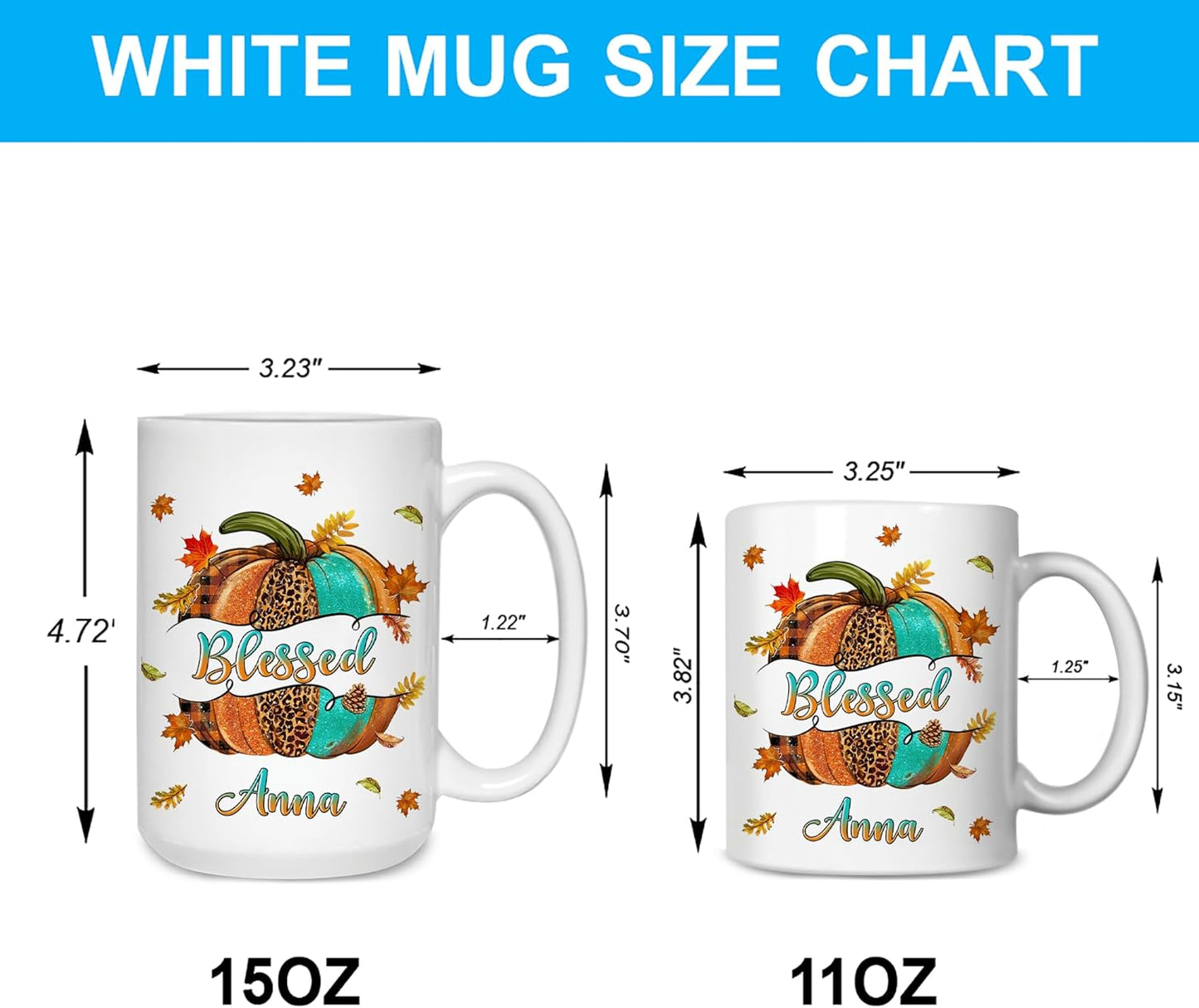 Hyturtle Personalized Fall Autumn Mug Gifts - Pumpkin Blessed - Custom Name Coffee Cup Ceramic Mug 11oz 15oz - Autumn Gifts - Fall Thanksgiving Decor Gift - Birthday Christmas