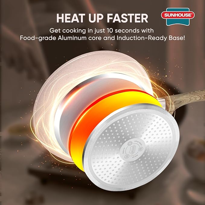 Sunhouse – Durable 9 Inch / 22 Nonstick Skillet, 4-Layer Non-Stick Frying Pan, PFOA-Free, Stay-Cool Handle, Induction Compatible with All Cooktops