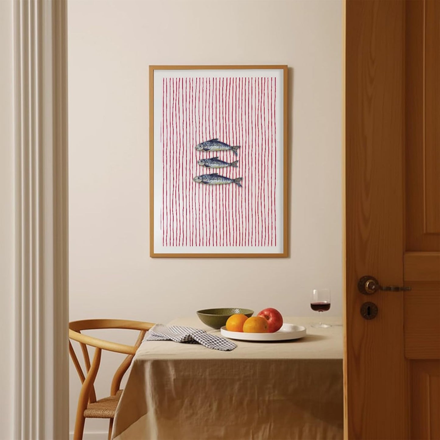 Kitchen Wall Art Farmhouse Kitchen Poster Fish Art Poster Striped Sardines Print Vibrant Red Stripes Ideal for Coastal Home Dining Room Cafe Coastal Nautical Modern Wall Decor 12x16 Inch UnFramed