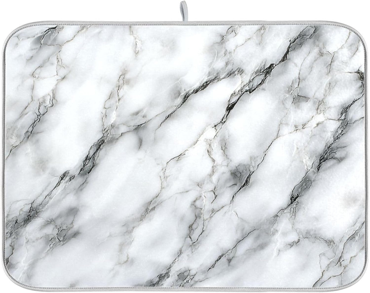 White Marble Pattern Dish Drying Mat for Kitchen Counter Super Absorbent Dishes Pad Reversible Microfiber Protector Dish Draining Mats 18x24 inch