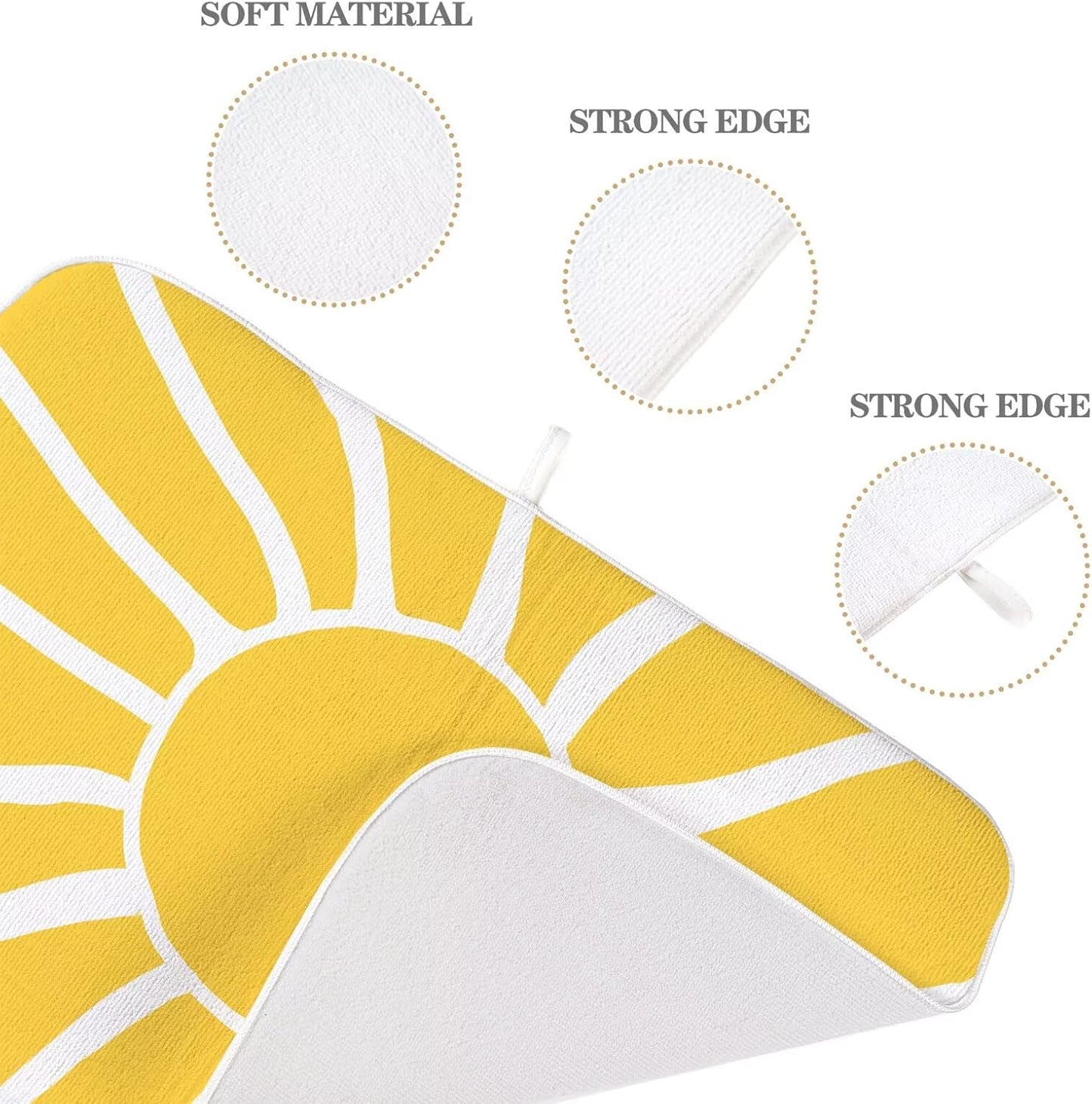 Summer Dish Drying Mat 18 x 24 inch, Yellow Sunshine Decorative Decorative Drying Mats Microfiber Absorbent Dish Washable Draining Mat for Kitchen Counter Decor