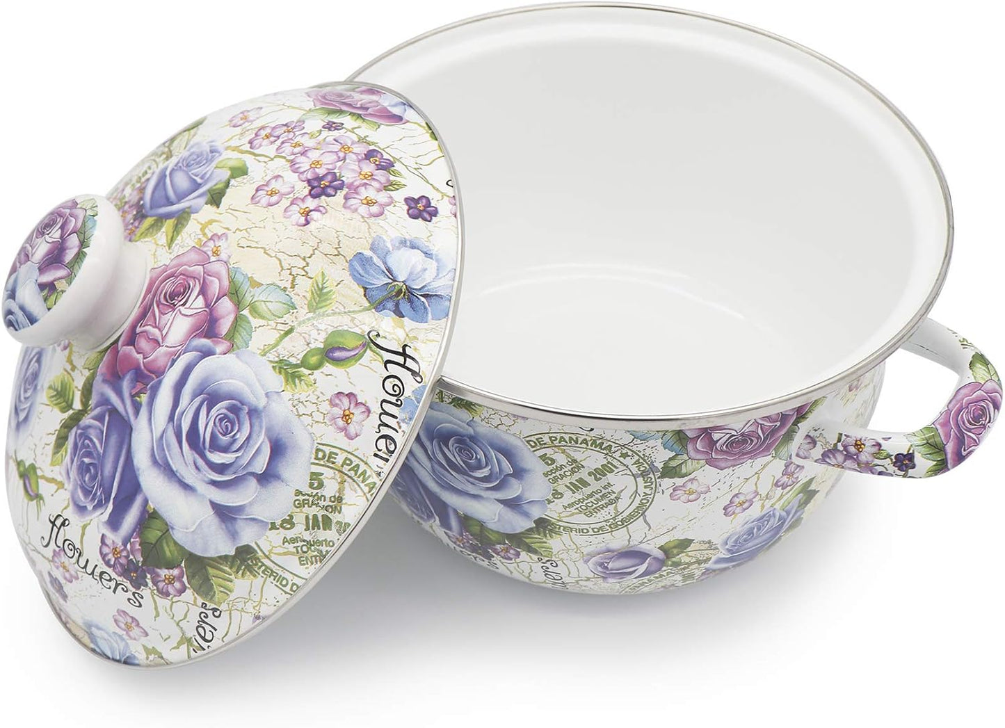 Flower Enamel on Steel Stock Pot/Stockpot with Lid, 3 Quart (style2)