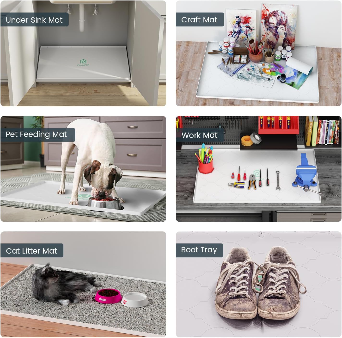 Under Sink Mat, 34" x 22" Silicone Kitchen Cabinet Tray, Waterproof & Flexible Under Sink Liner for Kitchen Bathroom and Laundry Room(White)