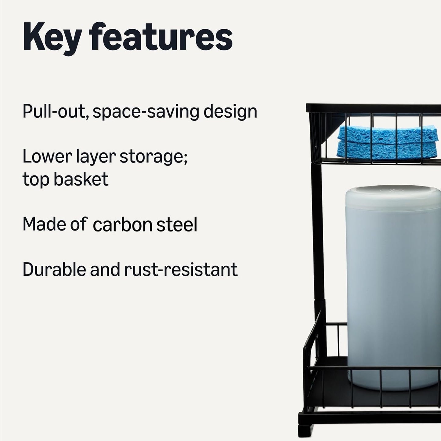 Amazon Basics L-Shape Under Sink Storage Pull Out Cabinet Organizer, Black, Pack of 2