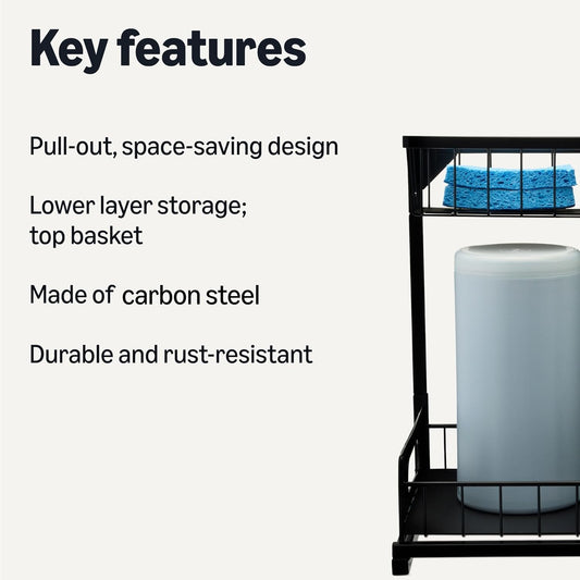 Amazon Basics L-Shape Under Sink Storage Pull Out Cabinet Organizer, Black, Pack of 2