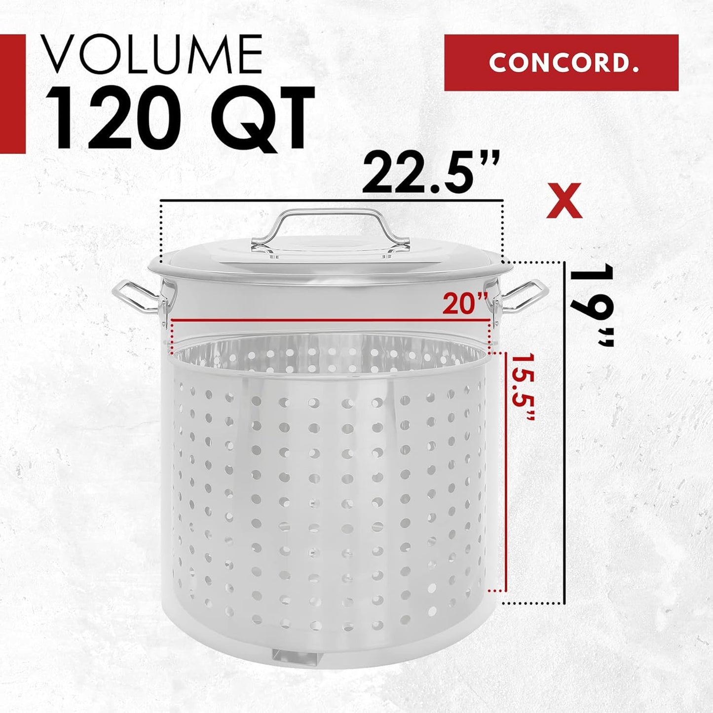 CONCORD Stainless Steel Stock Pot w/Steamer Basket. Cookware great for boiling and steaming (120 Quart)