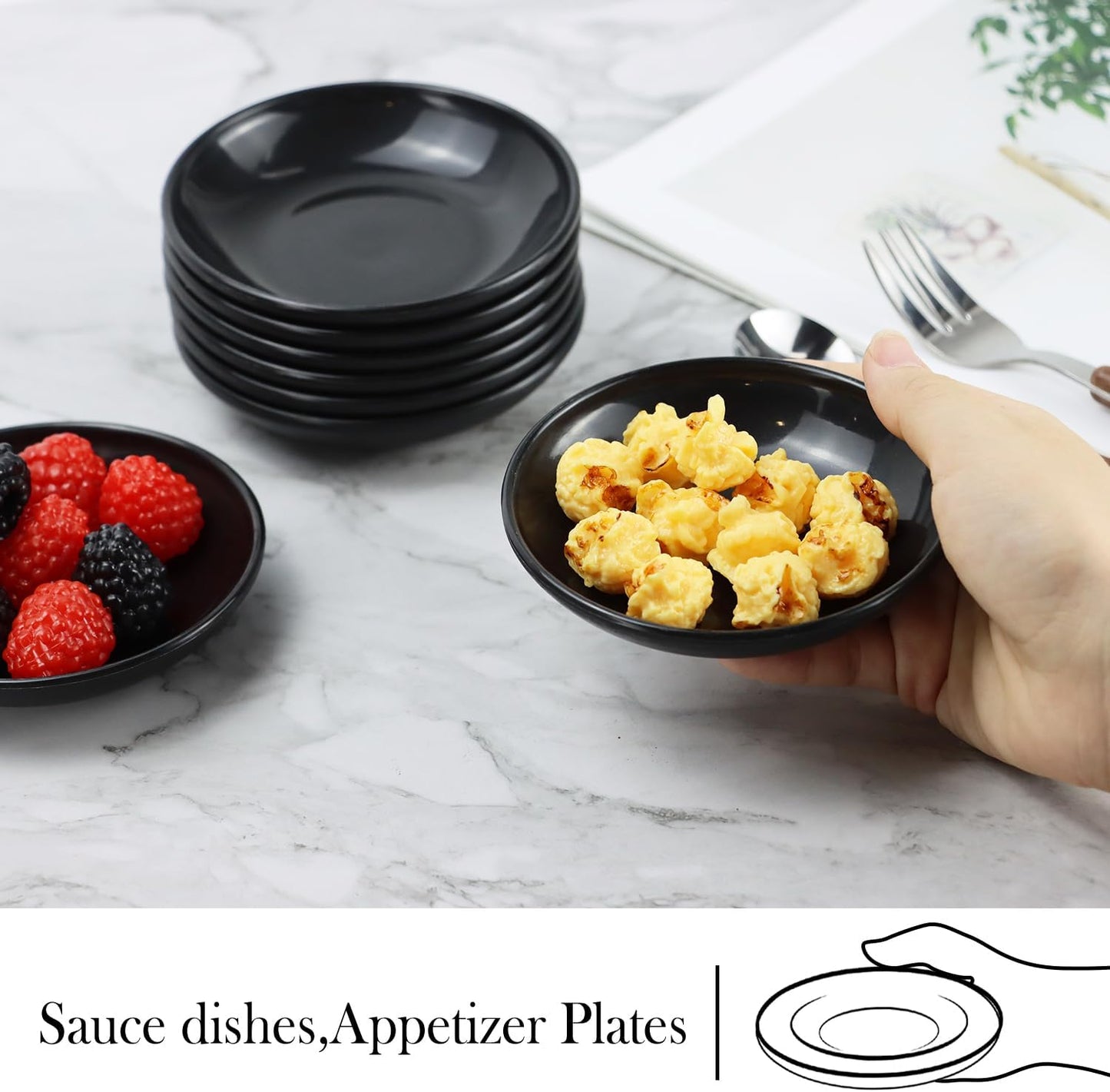 PYRMONT Wheat Straw Dipping Bowls, 2 Oz Soy Sauce Dish & Bowl, Small Dipping Sauce Bowls Set of 8, Mini Appetizer Plates for Side Dishes,Ketchup,BBQ, Party, Condiments Serving Bowl Set - Black