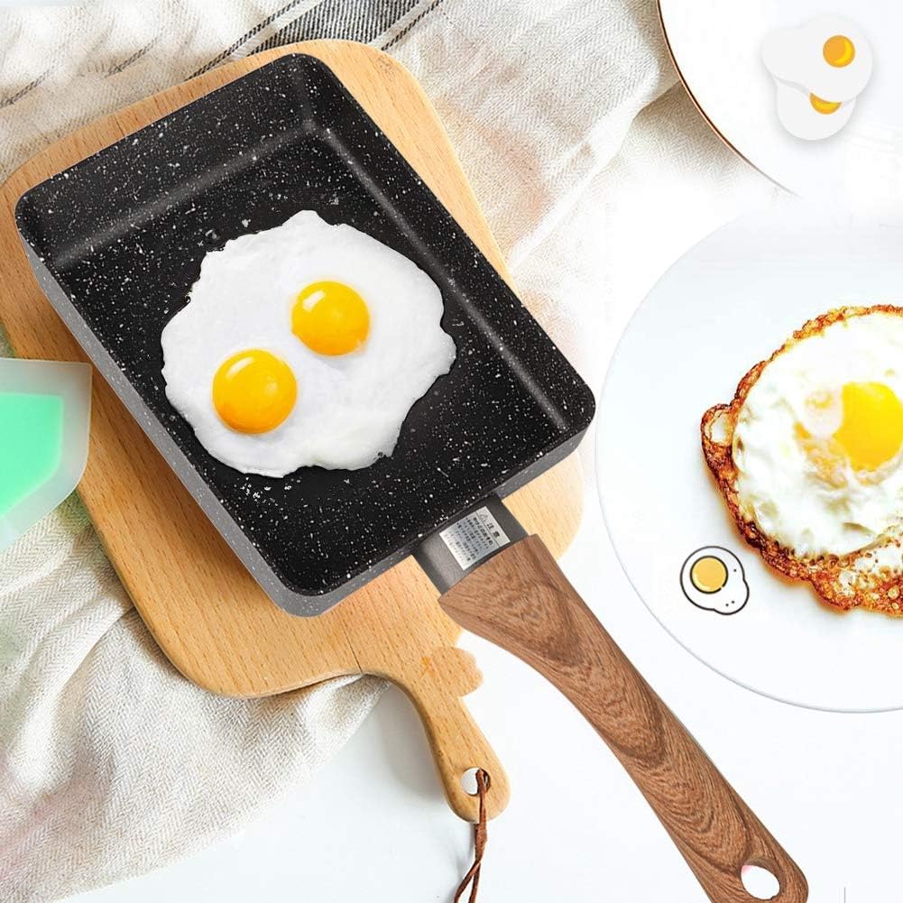 Tamagoyaki Japanese Omelette Pan, Egg Pan Skillet, Non-stick Rectangle Square Frying Egg Roll Pan with Wood Handle Aluminum Cookware for Cooking