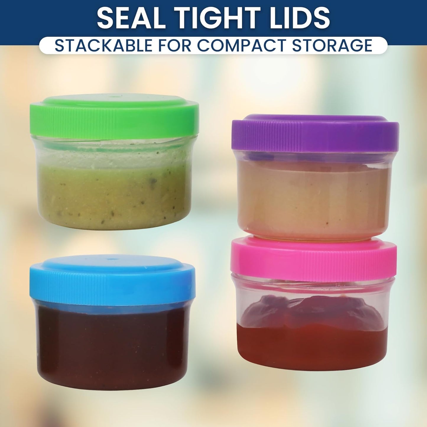 Condiment Containers with Screw Lids (4-Piece) - Reusable Leakproof Salad Dressing Containers to go - Small Mini Food Storage Cups for Lunch, Dishwasher Friendly, 1.4-Ounce