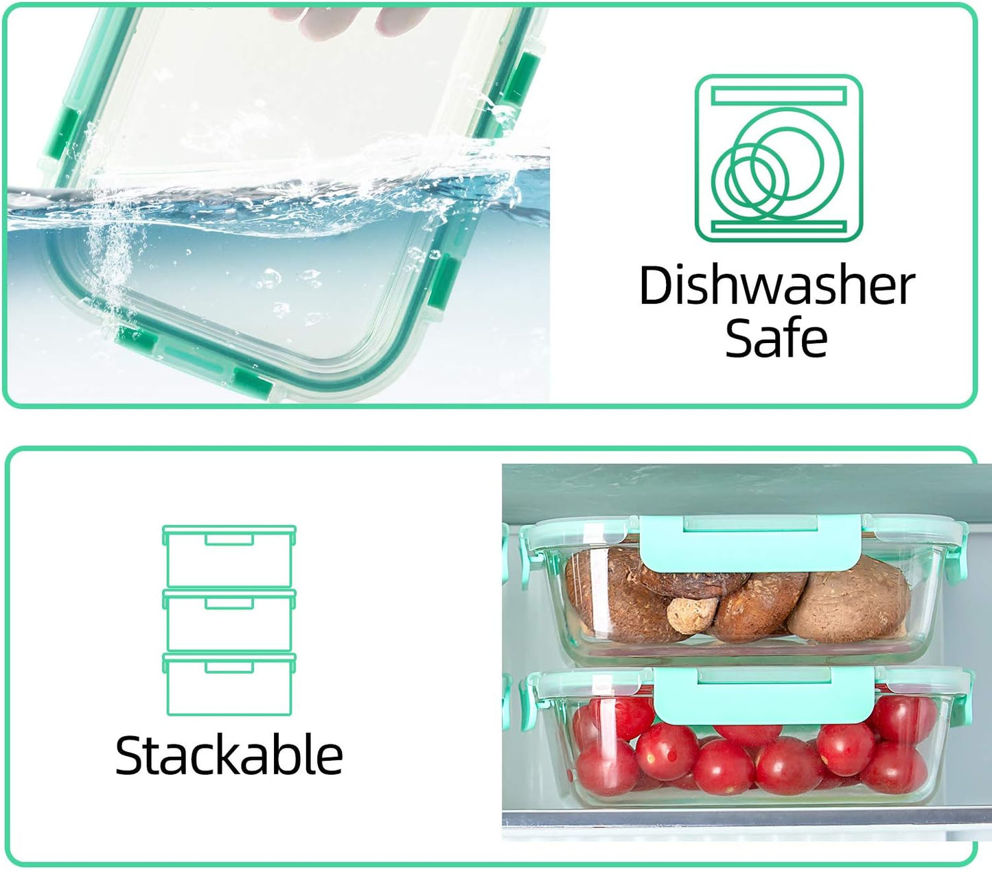 C CREST [10-Pack] Glass Food Storage Containers with Lids, Airtight, BPA Free, Meal Prep Containers for Kitchen, Home Use