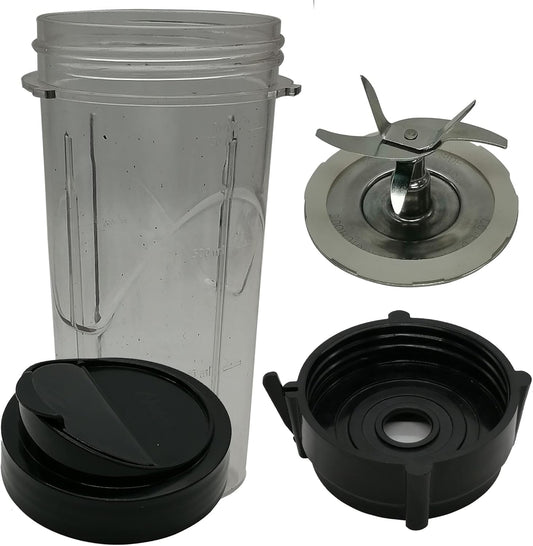 Replacement Pro blade with bottom and 24oz Blend-N-Go Cup with lid,Compatible with Oster pro blade:Oster Pro 1200 Blenders (BLSTMB-CBG, BLSTMB-CBF, BLSTMB-BBG)(Black, 24oz cup with blade bottom)