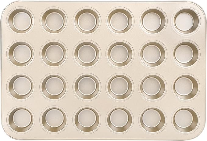 Beasea Mini Muffin Pan 24 Cups Nonstick, 1 Pack 24 Mini Small Cup Non Stick Muffin Baking Pan Tin Tray Carbon Steel Bakeware Individual Cupcake Baking Pan - Gold
