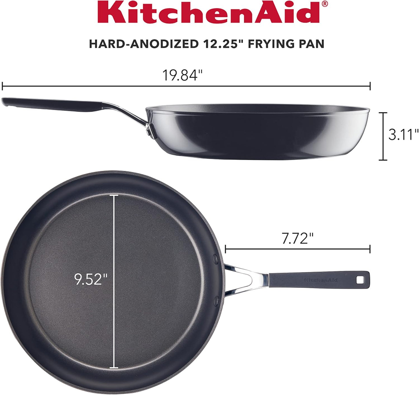 KitchenAid 84802 Hard Anodized Nonstick Frying Pan/Skillet, 12.25 Inch - Onyx Black
