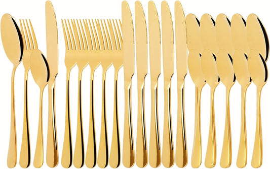 Flatware Serving Set, 24 Pieces Heavy Duty Stainless Steel Flatware Set Utensils Cutlery Tableware Set Including Steak Knife Fork and Spoon