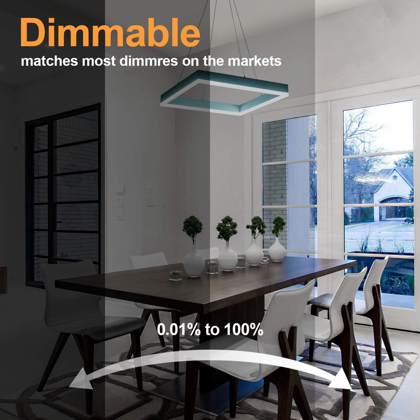 Room Decor Modern Chandelier Square LED Chandelier Dimmable Comtemporary LED Pendant Light Foyer Chandelier for Dining Room Kitchen Office, Cool White 6000K Silver