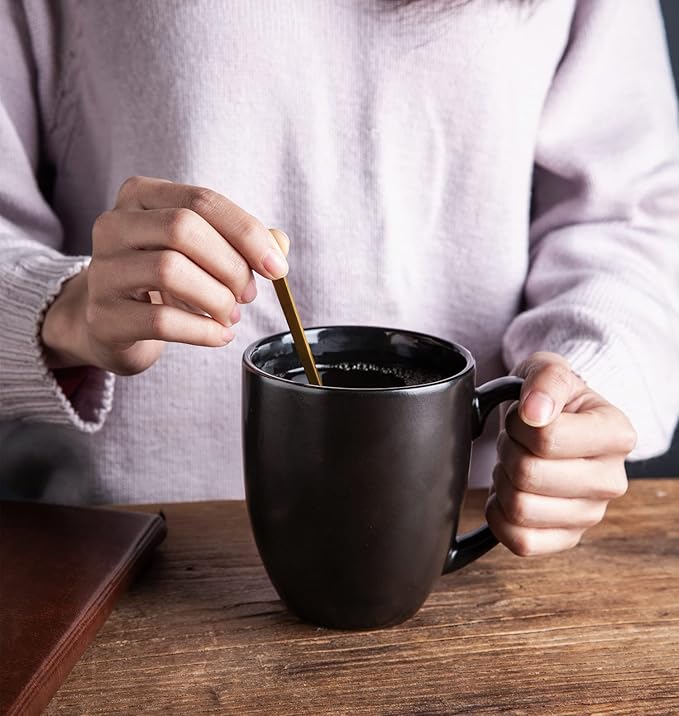 AmorArc 12oz Coffee Mugs Set of 6, Large Coffee Mugs for Men Women Dad Mom, Ceramic Coffee Cups with Large Handle for Tea/Latte/Cappuccino/Cocoa. Dishwasher&Microwave Safe, Matte Black