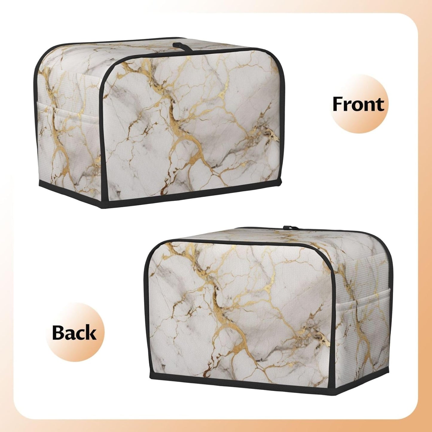 Toaster Cover 2 Slice Marble Gray Gold White Kitchen Small Appliance Covers with Pockets Dust and Fingerprint Protection