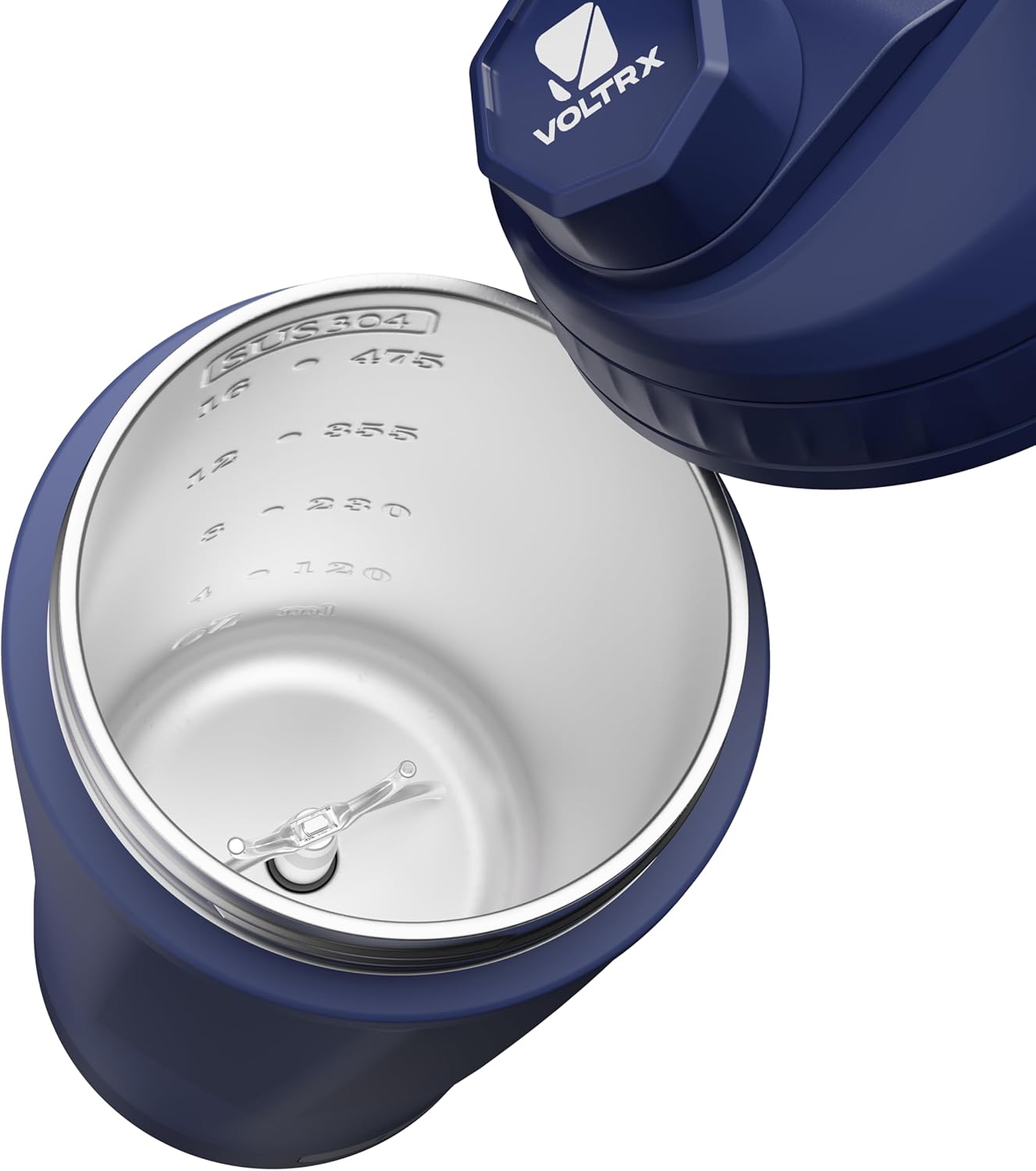 VOLTRX ChillMix Shaker Bottle Insulated Stainless Steel - USB C Rechargeable Electric Protein Shake Mixer, Shaker Cups for Protein Shakes and Meal Replacement, Midnight Navy, 16 oz