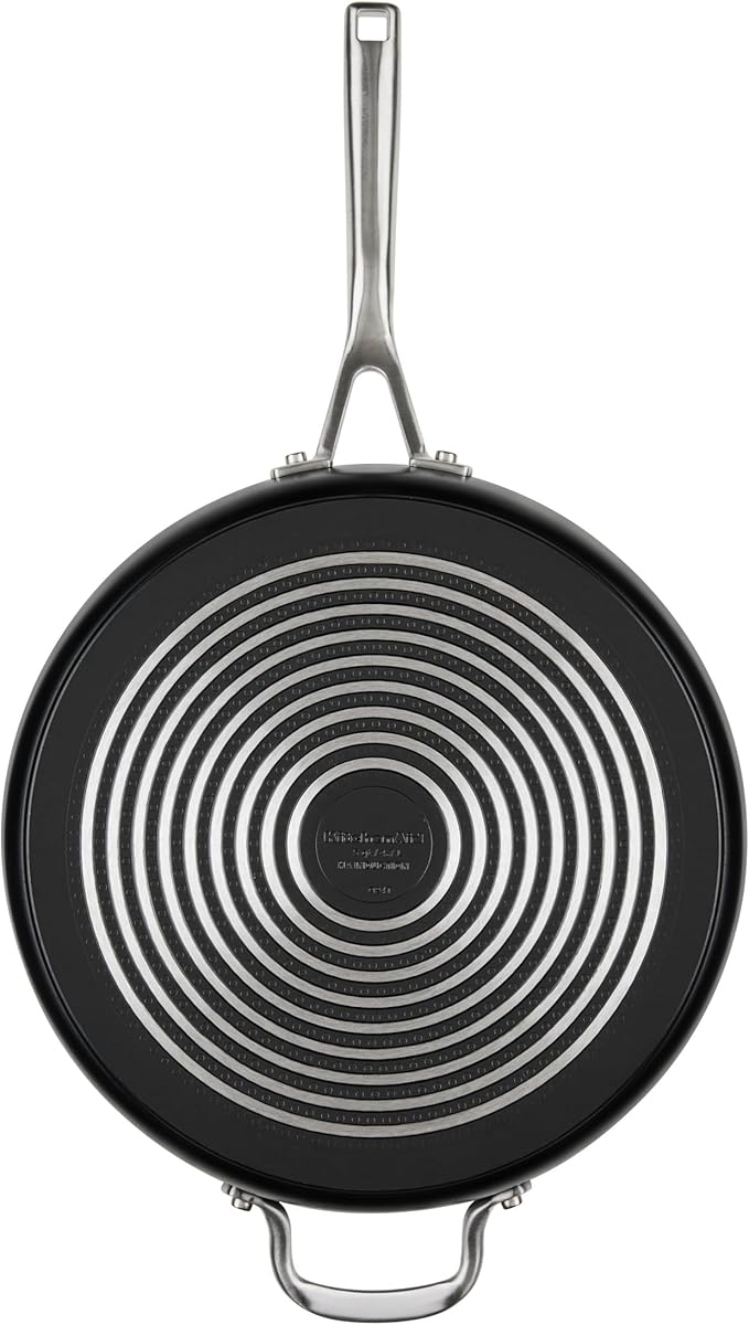 KitchenAid Hard Anodized Induction Nonstick Cookware Saute Pan/Jumbo Cooker with Lid and Helper Handle, Dishwasher Safe, 5 Quart Non Stick Sauteuse with Stainless Steel Handles - Matte Black