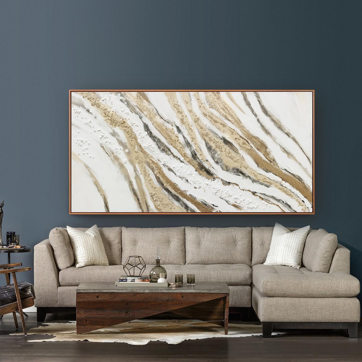Abstract Canvas Wall Art Large Size Modern Art Paintings Abstract Painting With Golden And White Lines Minimalist Artwork Decor For Living Room Bedroom Corridor Framed 29" X 58"