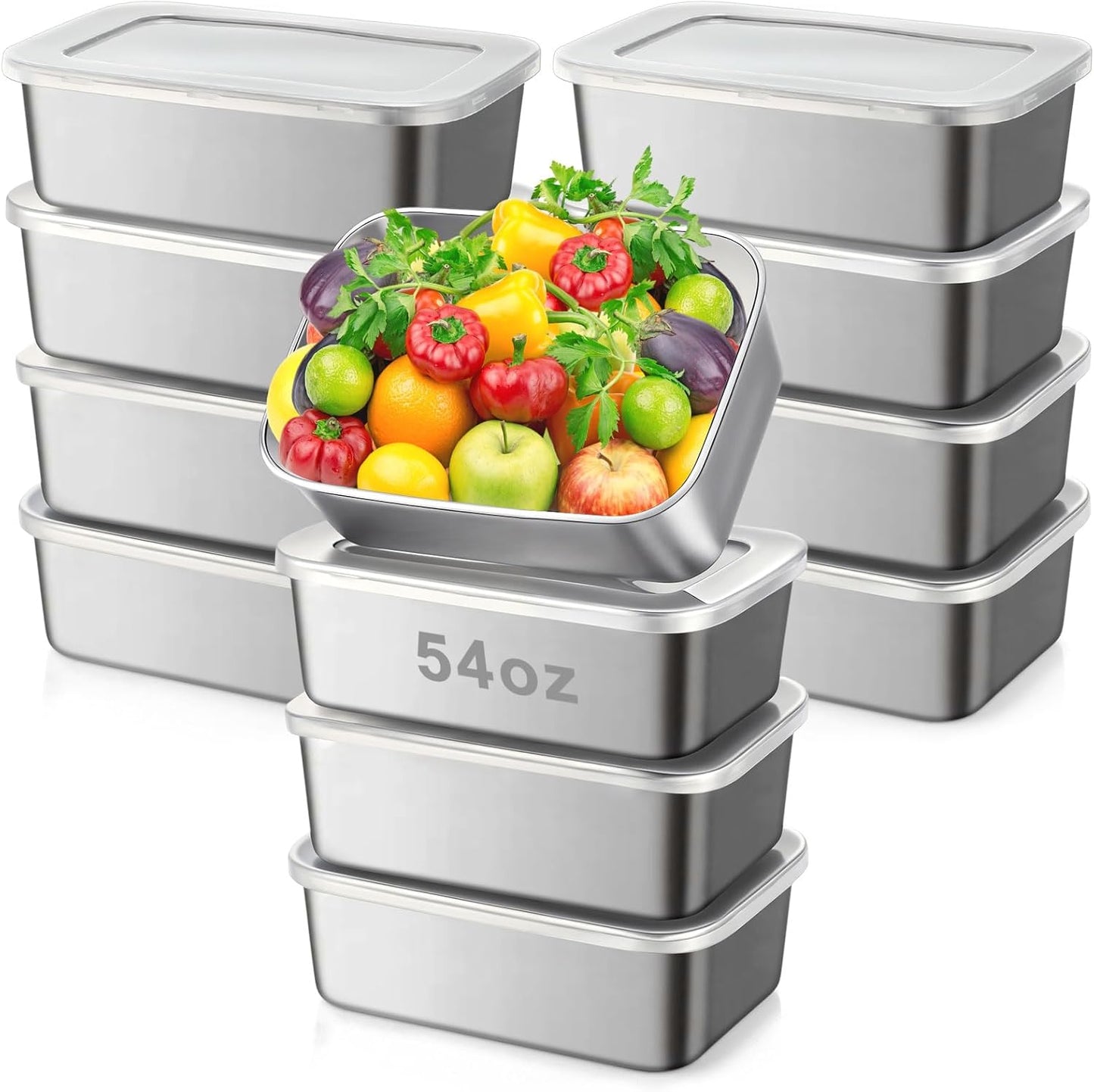 12 Pcs Stainless Steel Food Storage Containers with Lids, 54 oz Metal Freezer Containers, Lightweight Stackable Easy Open Reusable Meal Prep Box for Kitchen Picnic Oven Dishwasher Safe
