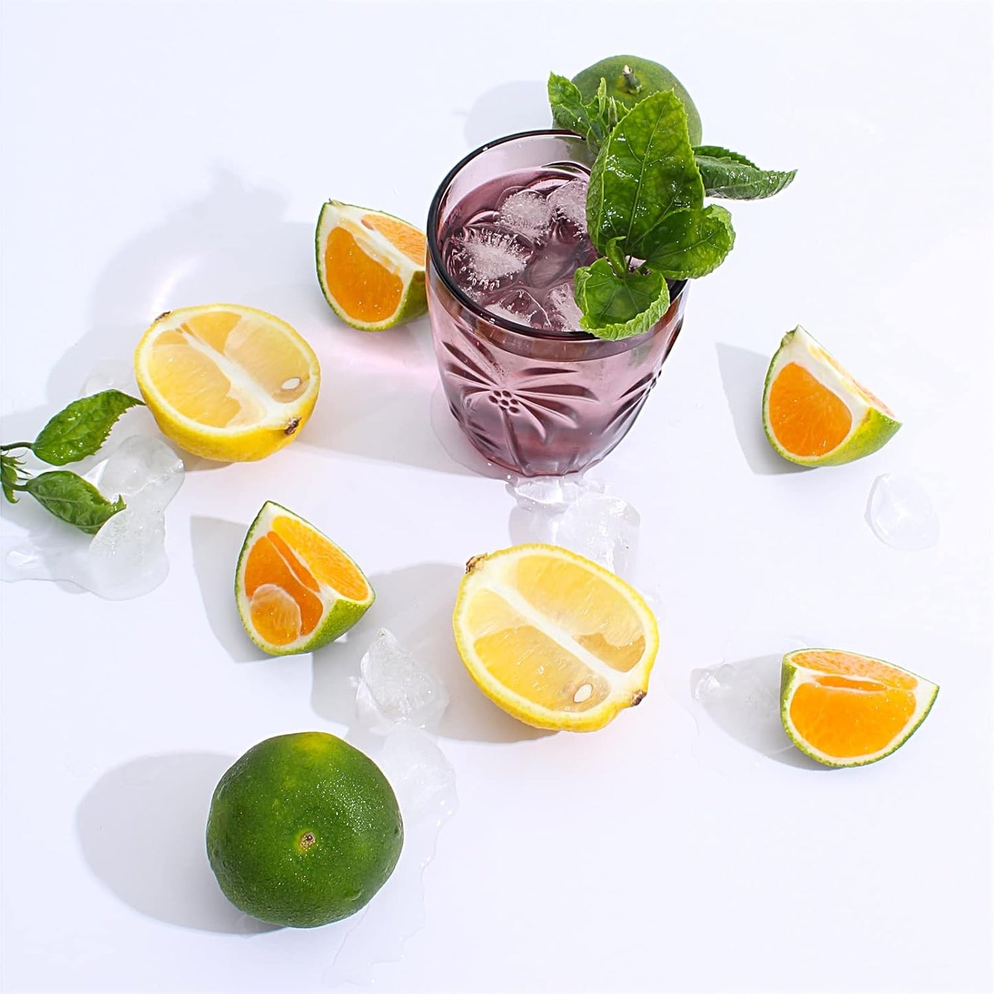 M&N HOME Colored Whiskey Glasses, Set of 4 Colorful Drinking Glasses, 9 Oz Coconut Cups, Glass Tumblers, Glass Cups for Water and Juice, Tiki Cups, Tropical Themed Glassware Set - PURPLE SET