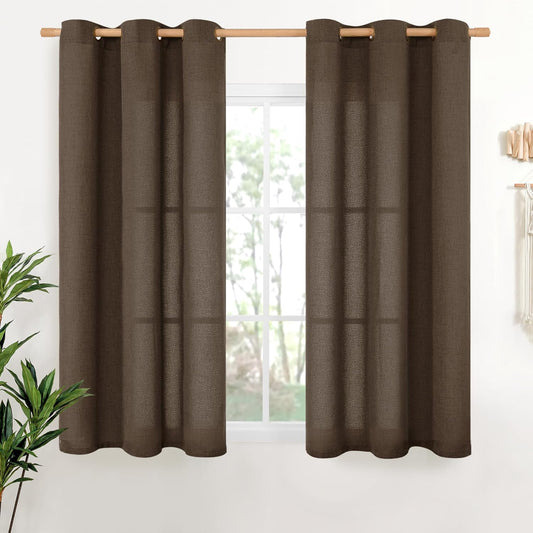 YoungsTex Linen Curtains 54 Inch Length for Living Room, Light Filtering Bronze Grommet Textured Window Drapes Privacy for Bedroom Farmhouse Decorative,Brown, 42 x 54 Inch, 2 Panels