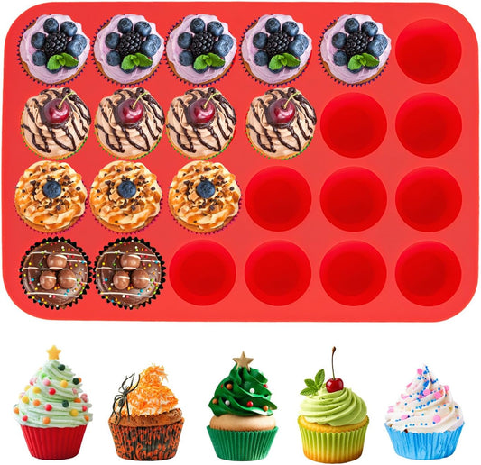 24 Cups Silicone Muffin Pan Mini Cupcake Pan Nonstick Silicone Molds Great for Making Muffin Cakes, Bread, Cookie, Tart - BPA Free Muffin Liners Baking Accessory