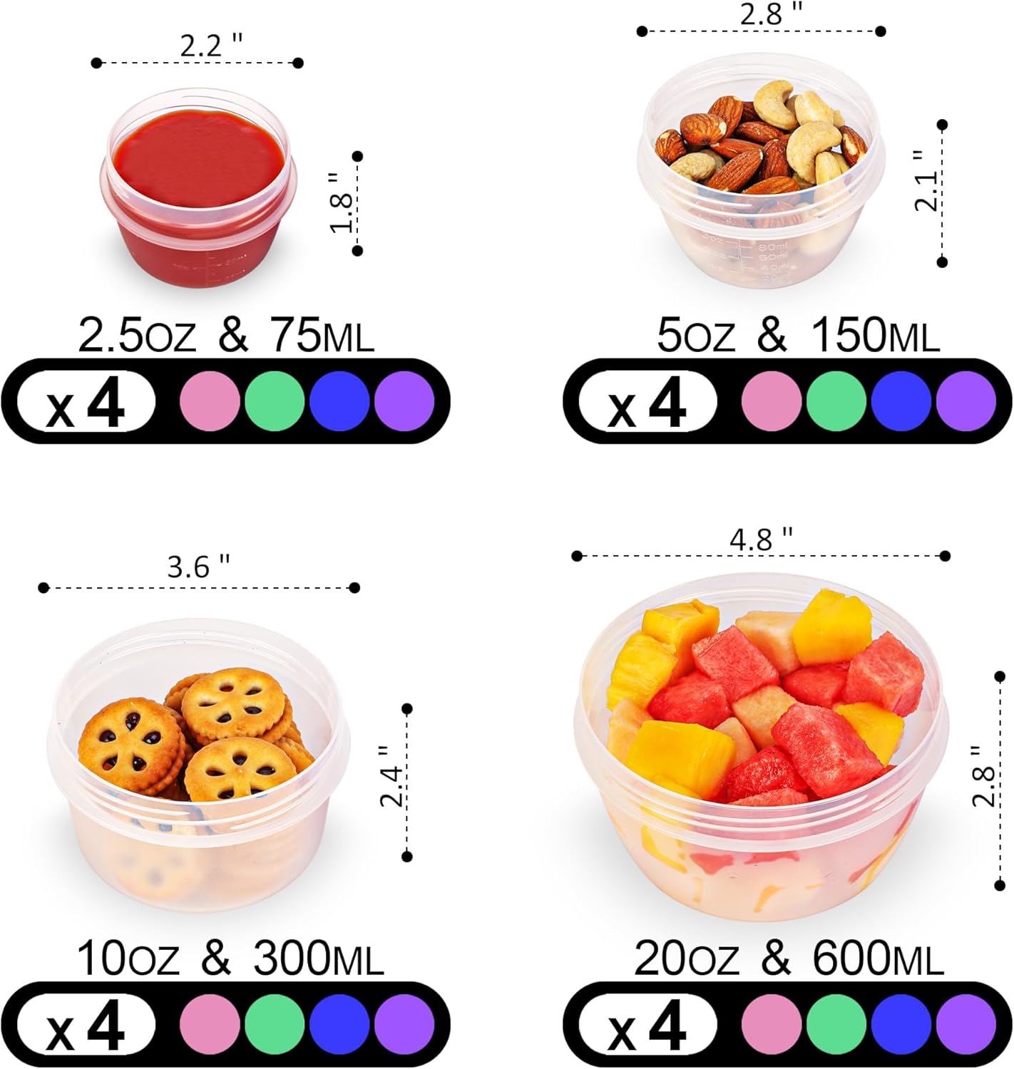 16PCS Food Storage Containers with Lids, Meal Prep Reusable Kids Lunch Containers, Dishwasher Safe & BPA Free Plastic Snack Salad Dressing Containers to go With Leak-Proof Screw-On Top for Lunch