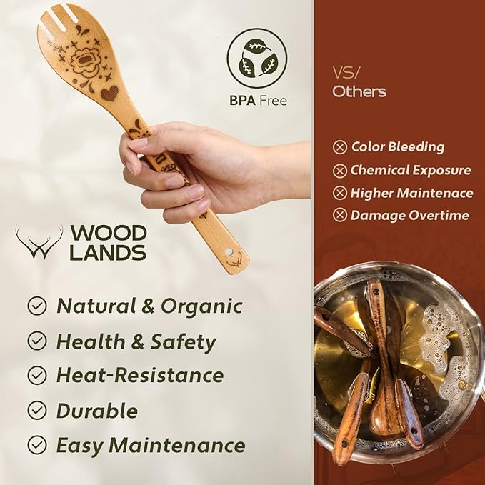 Wooden Spoons for Cooking & Kitchen gifts for mom - 6-Piece Wooden Utensil Set with Spatulas & Spoons, Heat-Resistant, Eco-Friendly Kitchen Utensils for Non-Stick Cookware (mom gifts) - gifts for her