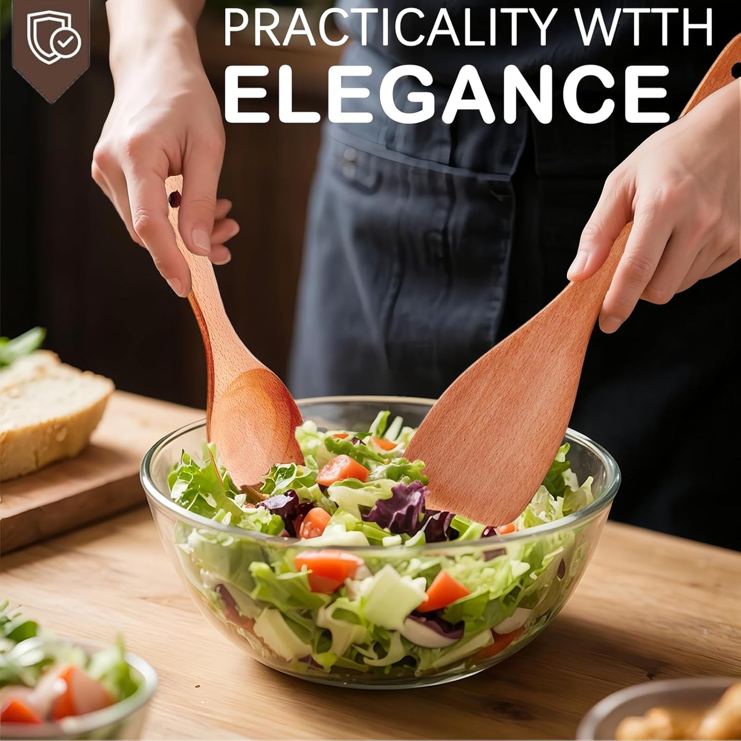 Wooden Rice Paddle, 12.8" Wooden Spoons for Cooking, Nonstick Rice Spatula for Sushi Rice Potato Stirring, Flipping, Serving, Scraping