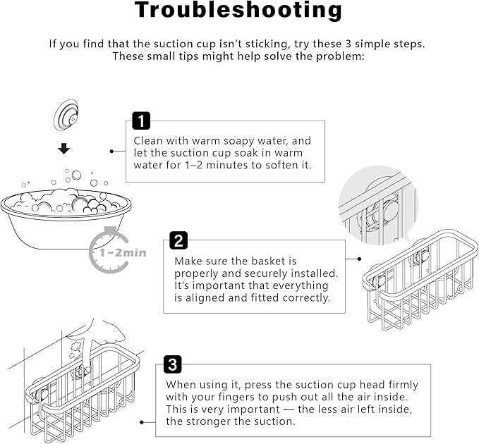 SunnyPoint NeverRust Deluxe Kitchen & Bathroom Sink Sponge Holder Organizer with Adhesive Mount - Additional Suction Cup Included – Sponge & Brush NOT Included – 7.4 x 3.3 x 2.75 Inch, BLK