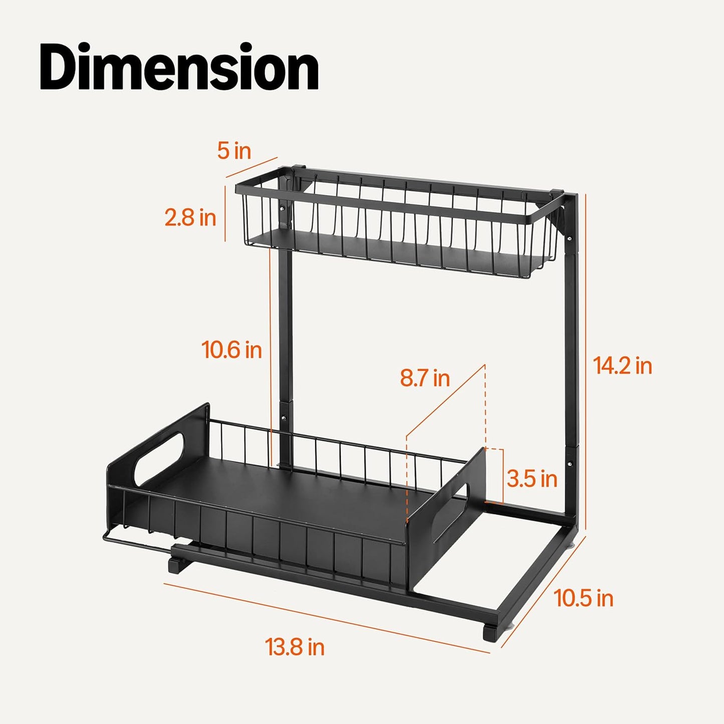Amazon Basics L-Shape Under Sink Storage Pull Out Cabinet Organizer, Black, Pack of 2