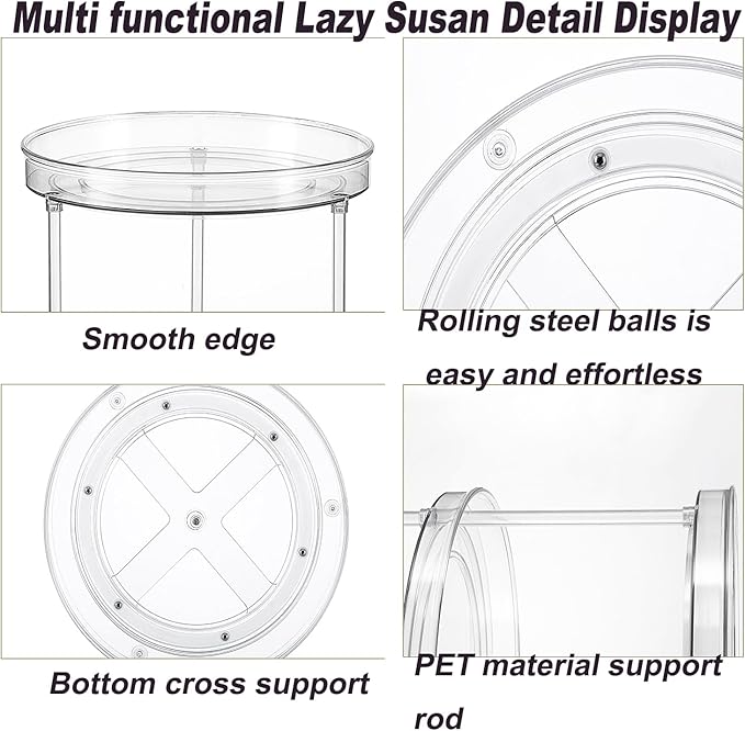 9.25 Inch Lazy Susan Turntable, Clear Plastic Spinning Organizer for Cabinet, Fridge, 360° Rotation, Easy to Clean, Kitchen, Bathroom, Vanity Countertop Storage Solution (Clear, 9.25inch 1 Tier)