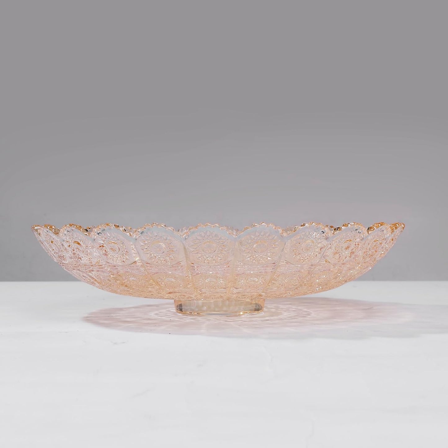 Unique Gold Flower-Shaped Crystal Glass Decorative Footed Bowl -10.6 inch Diameter, Tabletop Fruit Plates Dessert Plate Cake Plate,Candy Tray,Wedding Home Decor.