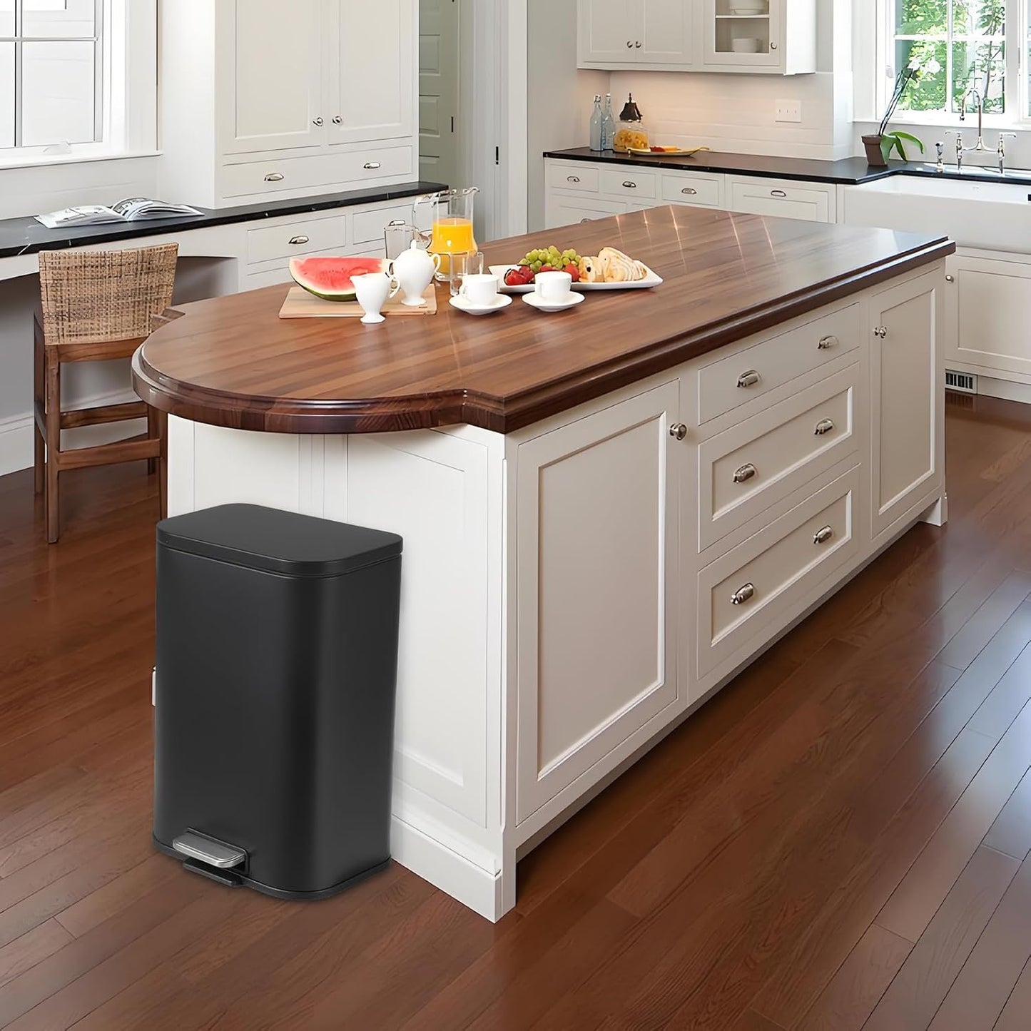 Garvee 3.2 Gallon Trash Can for Kitchen, Stainless Steel Step Trash Can with Soft-Close Lid & Removable Inner Bucket, Rectangular Garbage Can for Office Bathroom Living Room, Black