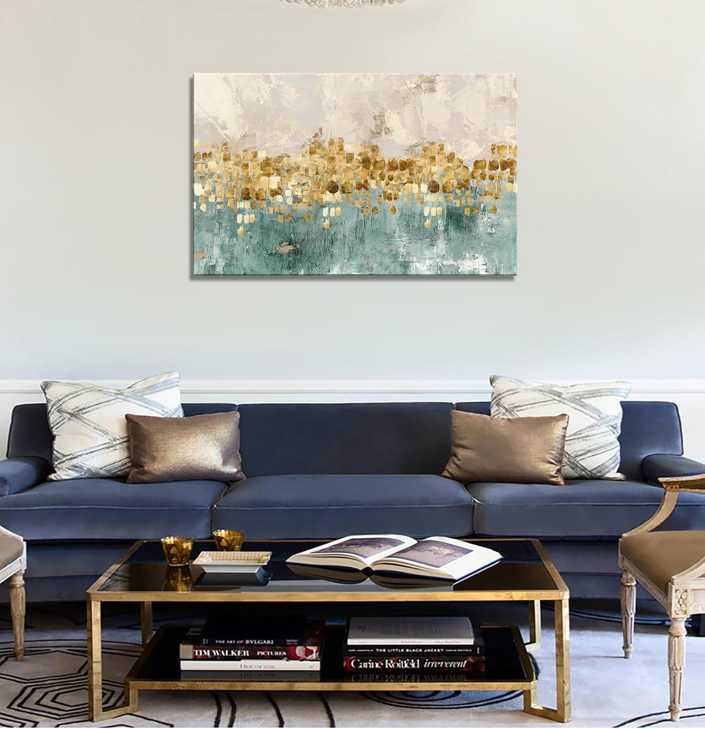 DZL Art A74681 Gold Abstract Painting Modern Decor Wall Art Gold Canvas Gray Contemporary Canvas Living Room Art 32.00'' x 48.00''
