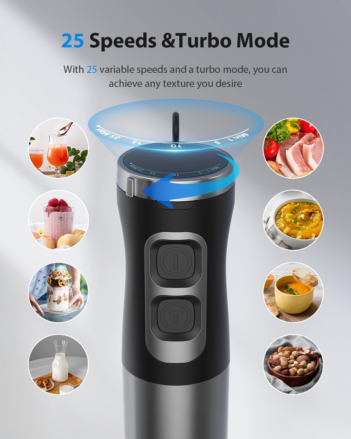 1000W Powerful Immersion Blender Handheld, 2025 New Update Hand Blender with 25-Speed and Heavy-Duty Copper Motor, Silver