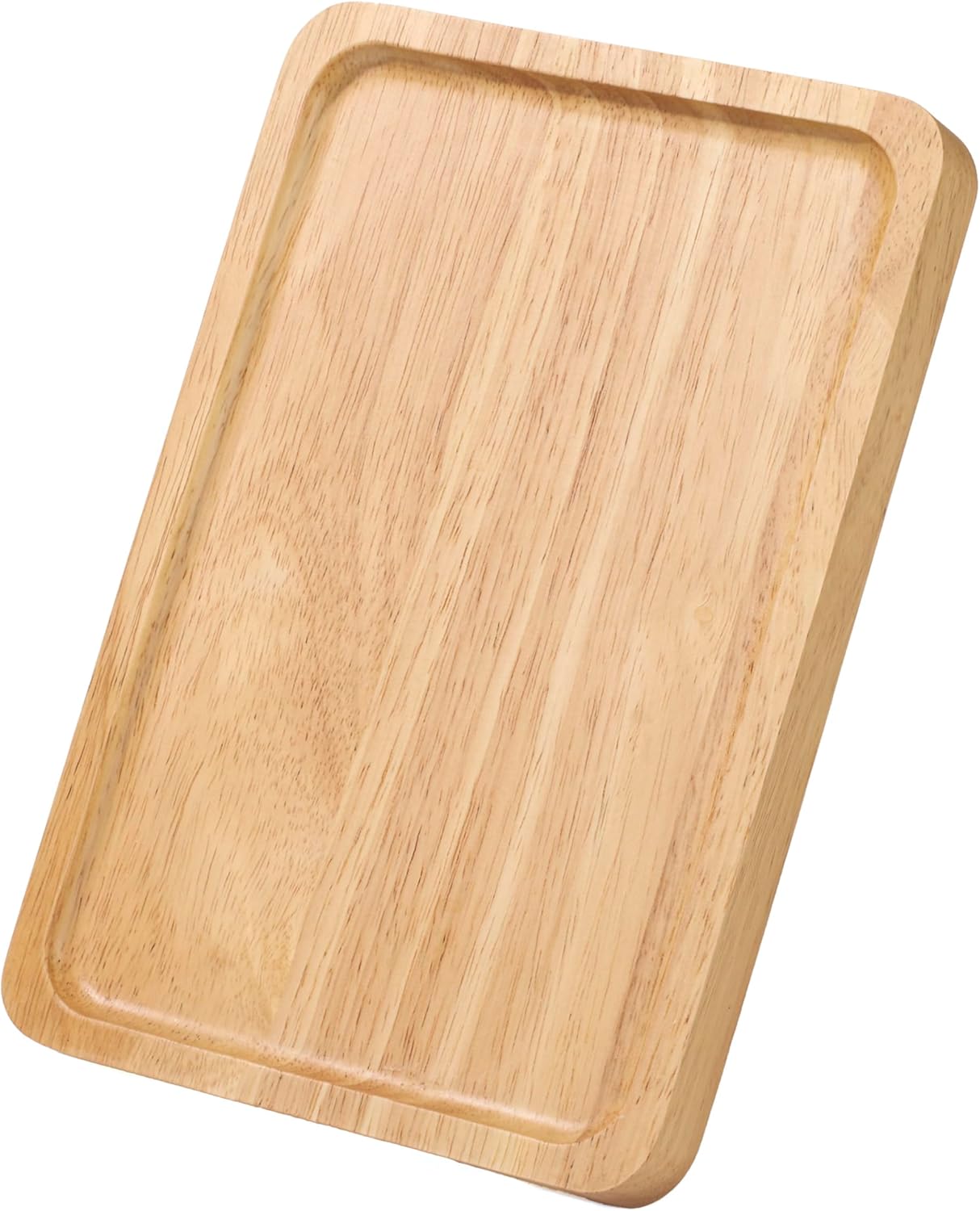 Rectangular Wooden Serving Tray, 9.8" x 6.7" with Side Handles, Natural Solid Wood Platter for Bread, Fruits, Snacks & Dessert, Modern Rustic Easy-to-Carry Tray for Home & Kitchen Use