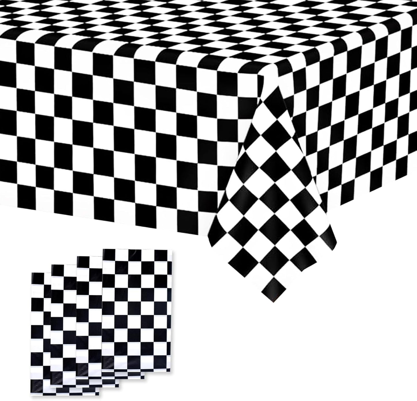 FUNTOOB Black and White Checkered Tablecloth 4 Pack Plaid Tablecloth Race Car Table Cloth for Race Car Birthday Party Decorations Racing Birthday Party Supplies, 54" X 72"