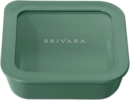 Ceramic Coated Glass Food Storage Container | No PTFE, PFOA, PFAS, and BPA | Reusable Non Toxic Meal Prep Container with Glass Lid | Easy To Store | 2.5 Cup Square [Pine]