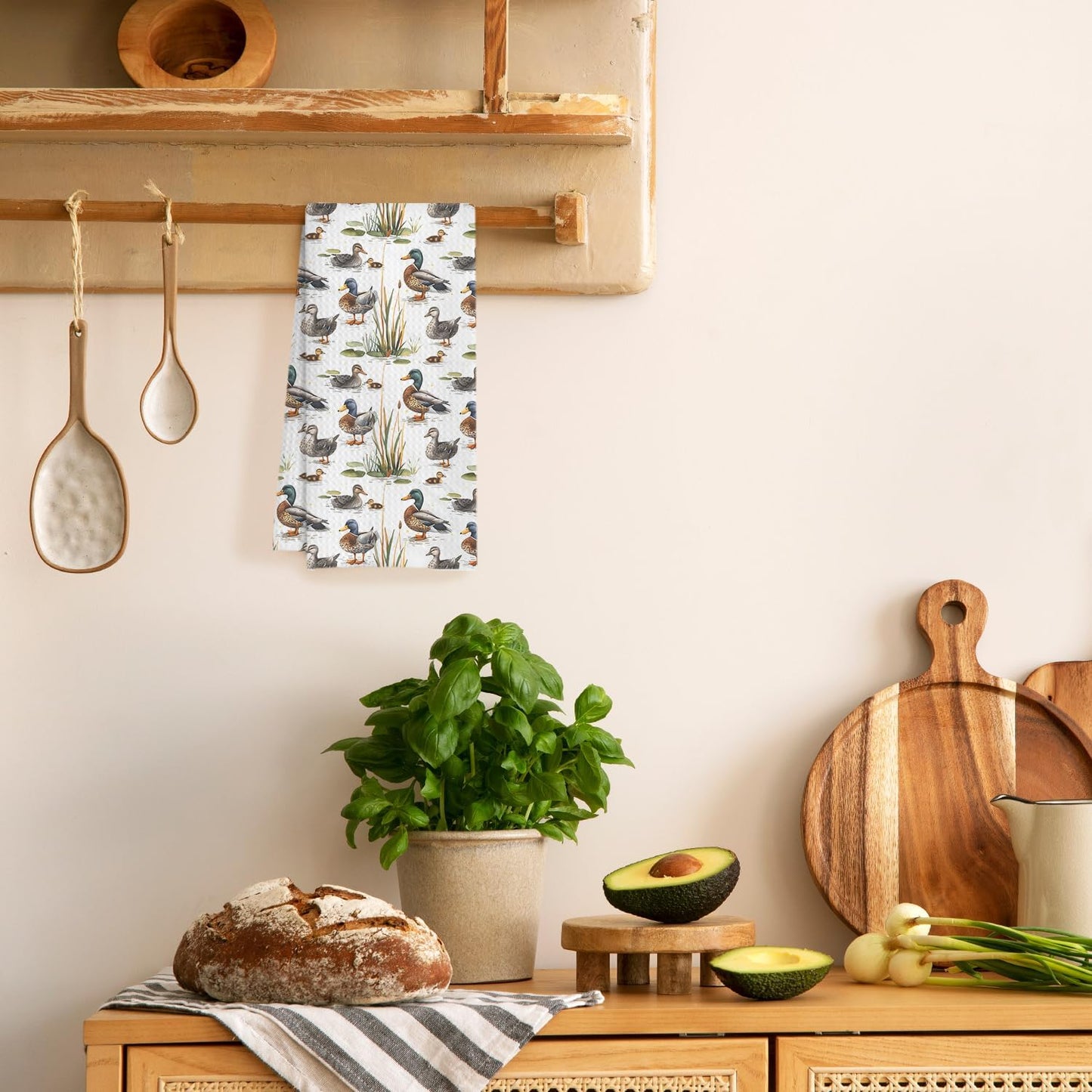 Rustic Botanical Mallard Duck Kitchen Towels, Duck Lover Gifts Decorative Hand Towels for Bathroom, Farm Animal Decor Dish Tea Towels for Kitchen Decor, 16x24 Inches