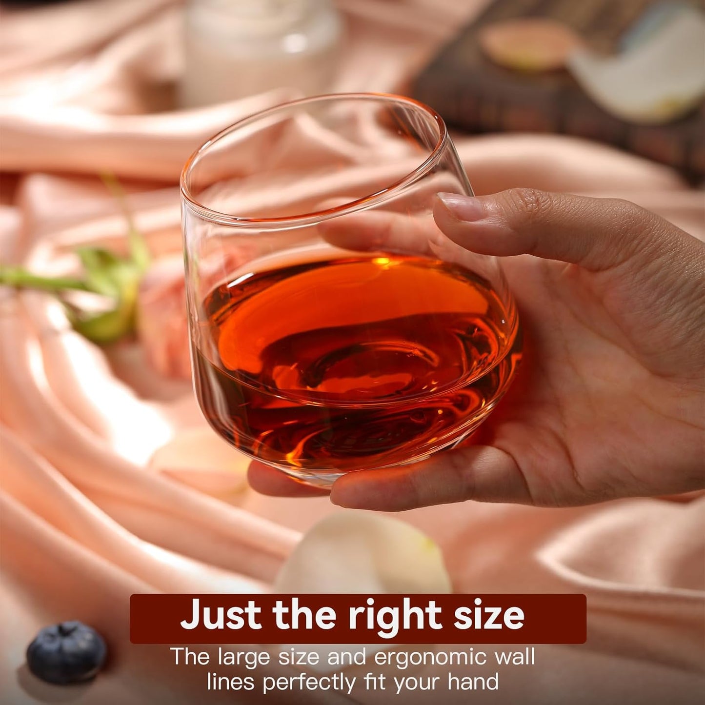 Stemless Wine Glasses Set of 6,13oz Hand Blown Water Glasses,Red Wine Glasses for Beer,Juice,Mojito,Iced Tea,Kitchen,Bar Cocktail