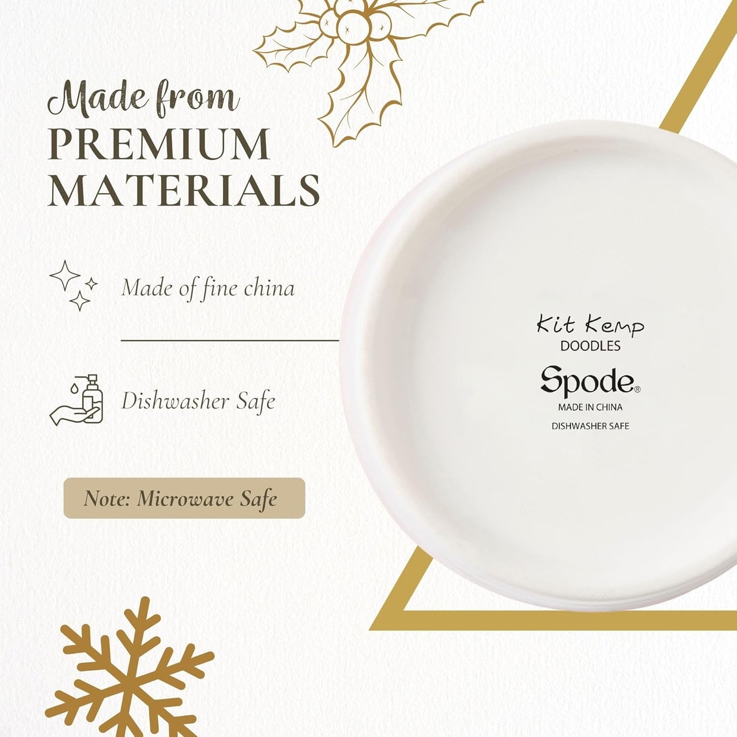 Spode Kit Kemp 12oz Festive Christmas Mug - Deck The Halls Doodle Mug, Fine China Dishwasher Safe Holiday Coffee Mug with Handle for Cocoa, Tea, Gifts - A Cheerful Christmas Essential