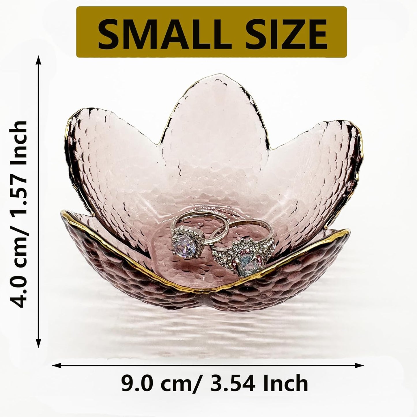 Small Pink Glass Jewelry Dish Tray, Bathroom Jewlery Tray, Flower Ring Dish Jewlry Plate, Crystal Engagement Jewerly Ring Holder for Women, Nightstand Decor Trinket Jewelry Bowl Gift for Mom